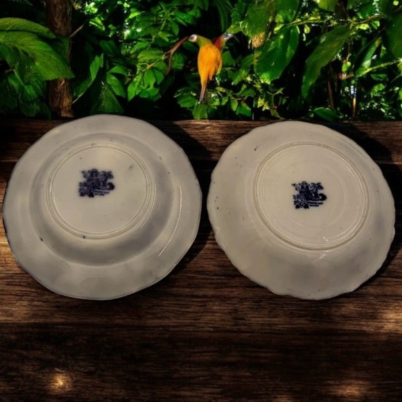 Antique Pair English Kyber Flow Blue Serving Bowls By W Adams And Co. Set of Two - Picture 2 of 12